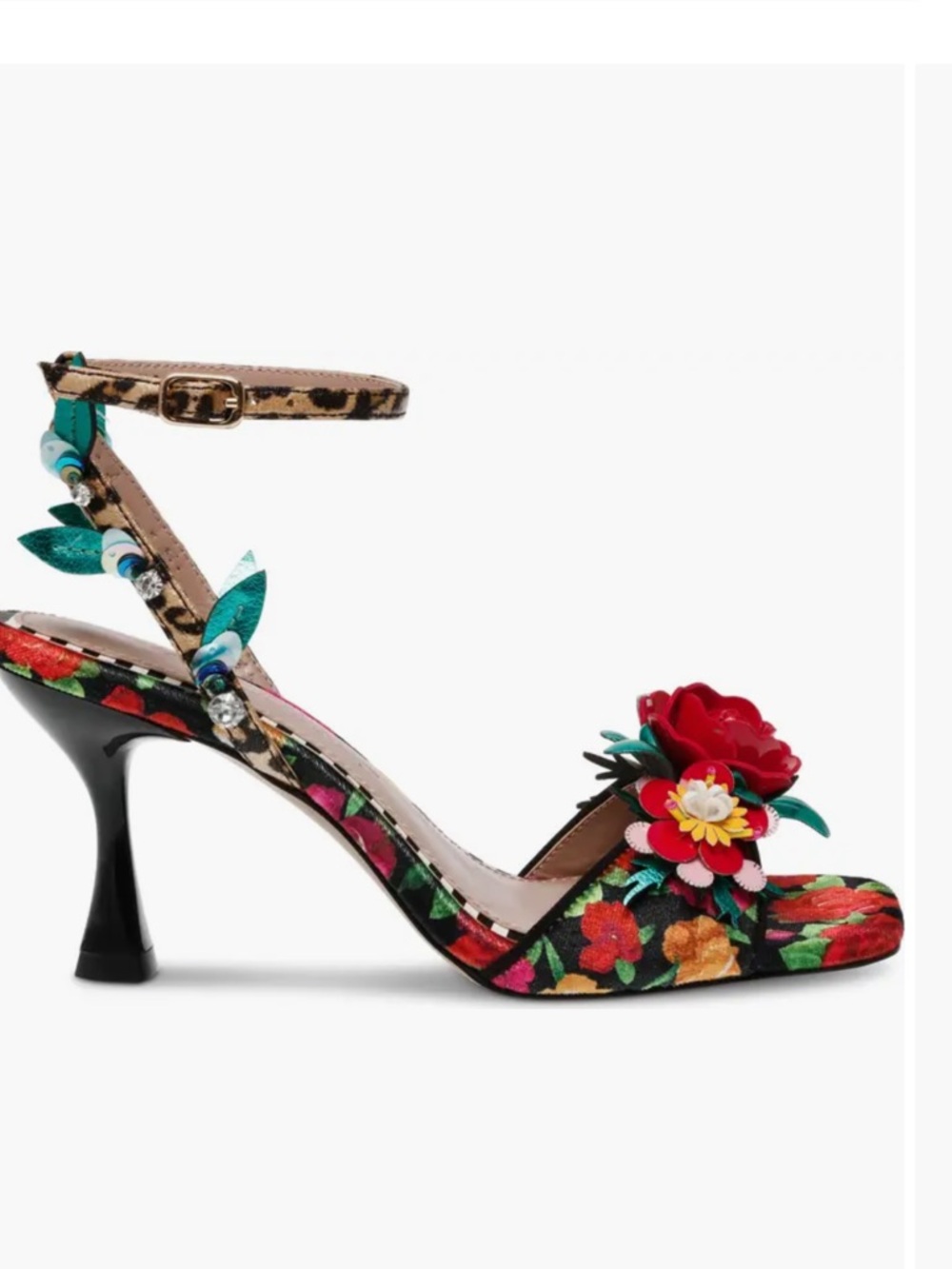Betsey Johnson Floral Red Multicolor Ankle-Strap Heels